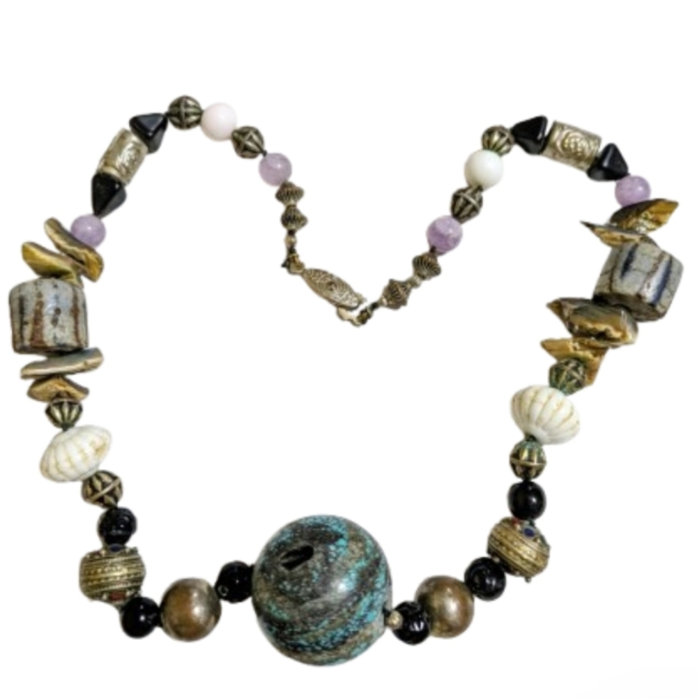 Vintage Chinese Silver/Jade/Onyx Multi Medley Necklaces